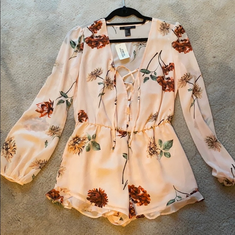 Pink floral long sleeve romper